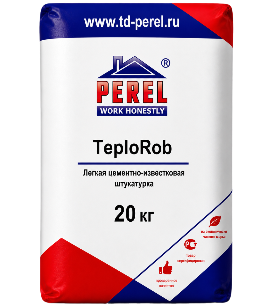 Цементно-известковая штукатурка Perel TeploRob, 20 кг