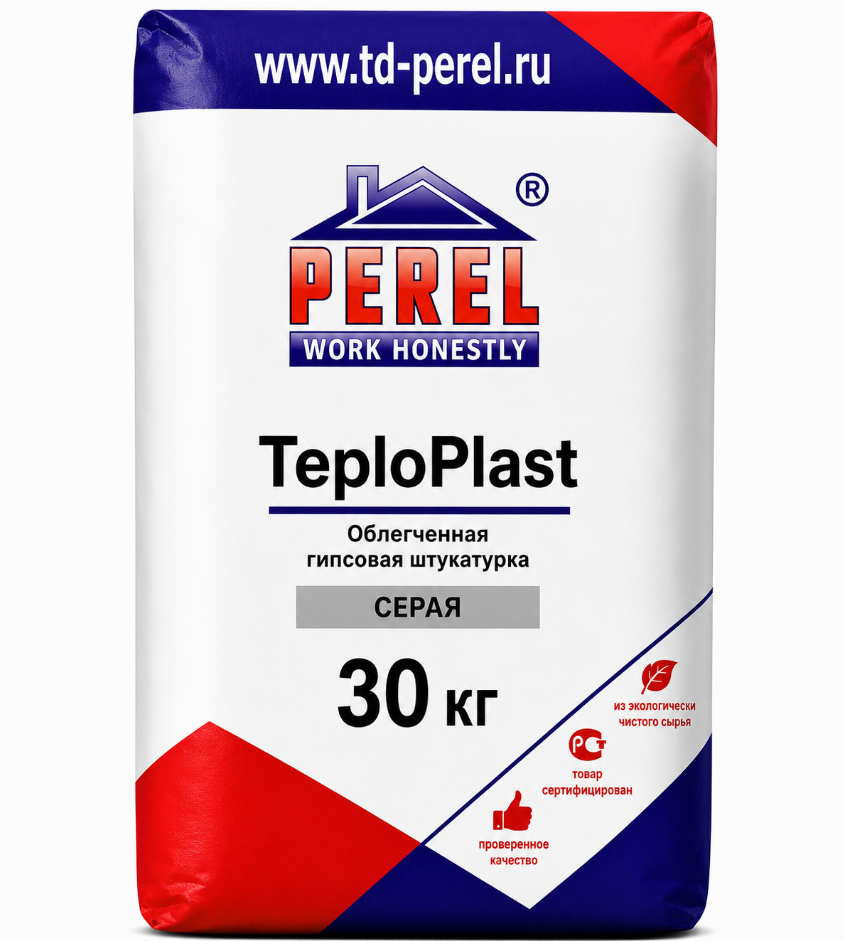 Гипсовая штукатурка облегченная Perel TeploPlast, серая, 30 кг